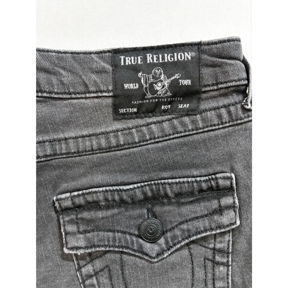 True Religion Joey Low Rise Cut Off Denim Shorts Moon Light Distressed Black 26
